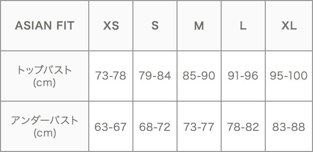 ブラレットASIANサイズ表