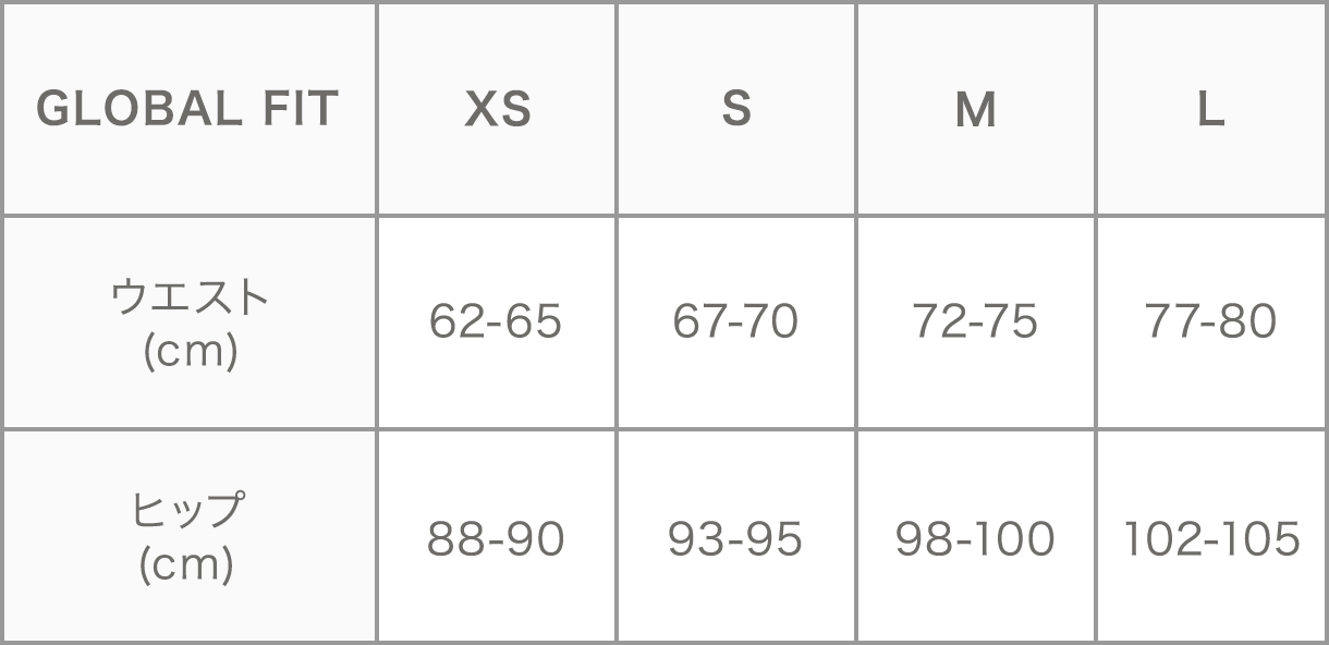 ウィメンズショーツGLOBALサイズ表