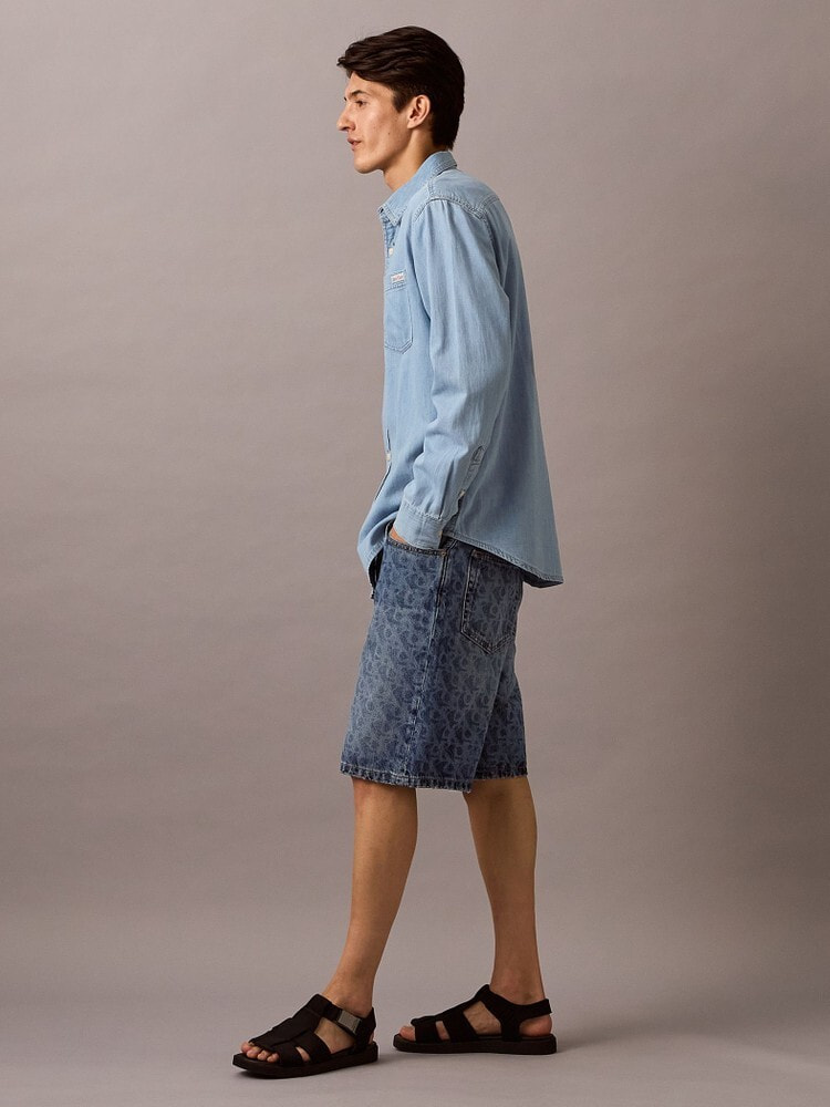 デニムシャツ - カジュアルクラシックダンガリーデニムシャツ