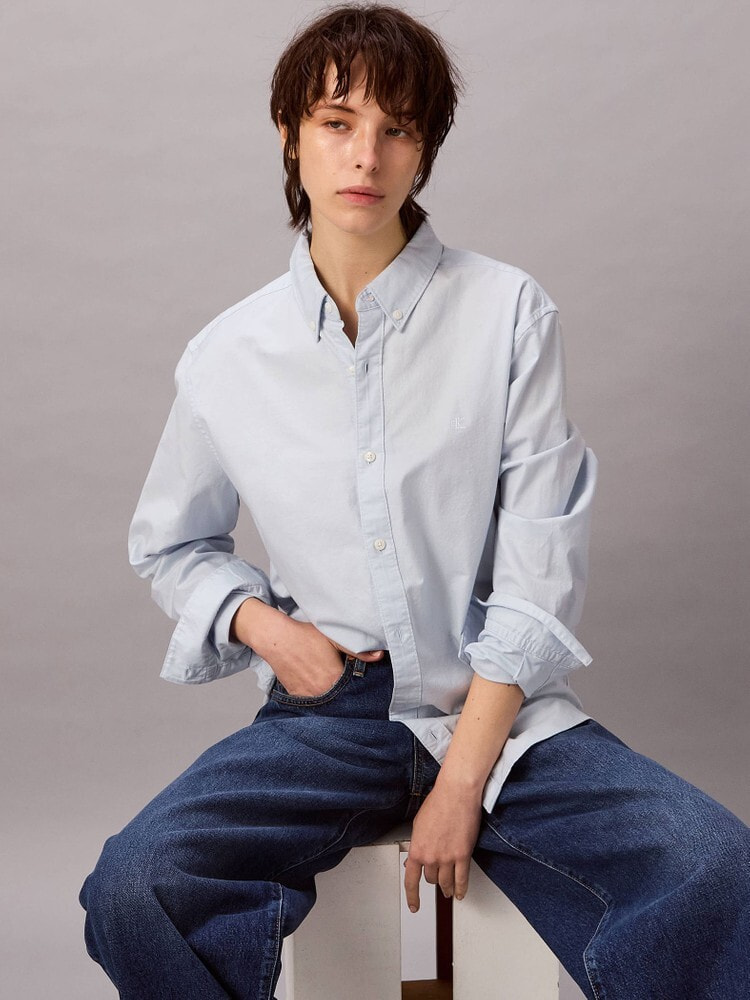 シャツ - ロングスリーブソリッドオックスフォードクラシックシャツ