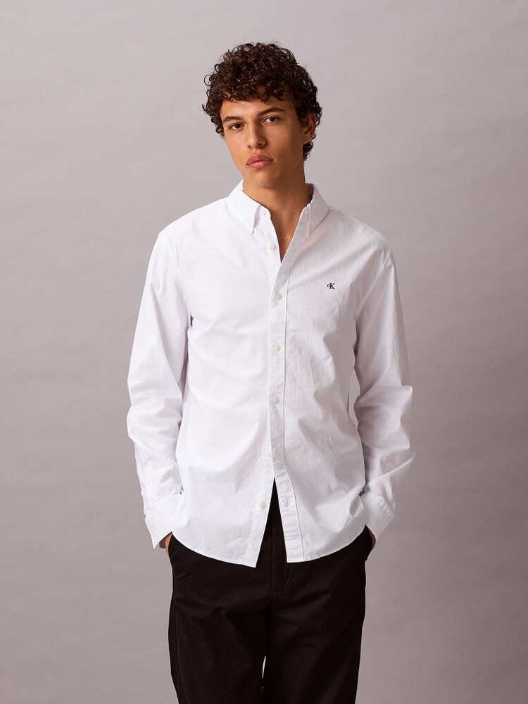 シャツ - ロングスリーブソリッドオックスフォードクラシックシャツ