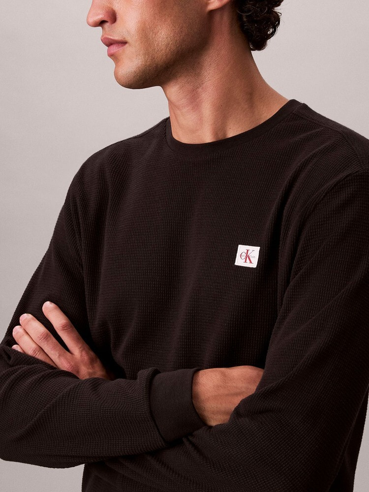 長袖Tシャツ - ロングスリーブワッフルバッジクルーネックTシャツ