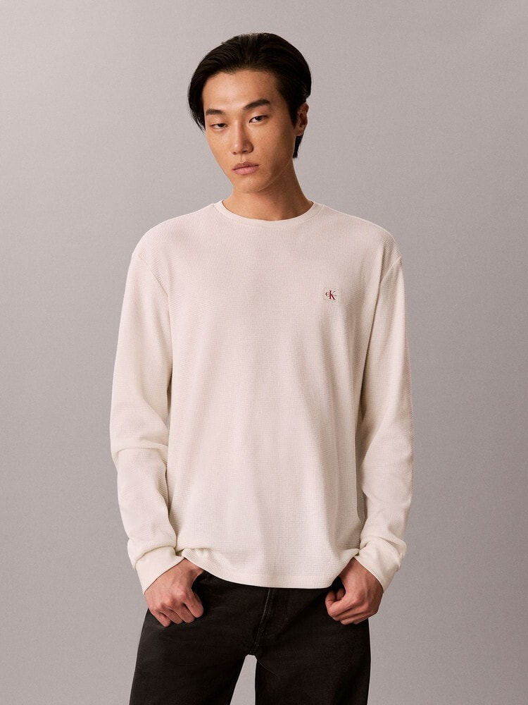 Tシャツ - ロングスリーブワッフルバッジクルーネックTシャツ