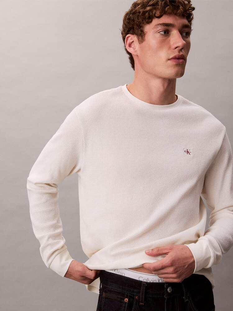 New★ ★CKロゴ バッジ ワッフル 長袖 Tシャツ 長袖Tシャツ - ロングスリーブワッフルバッジクルーネックT