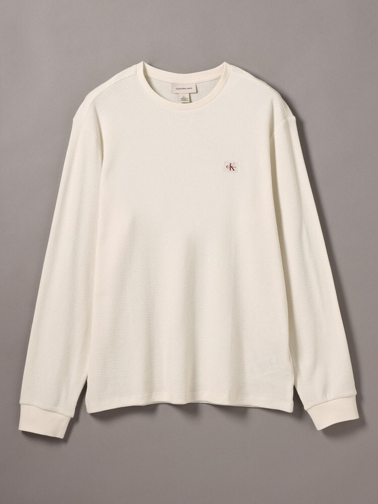 長袖Tシャツ - ロングスリーブワッフルバッジクルーネックTシャツ