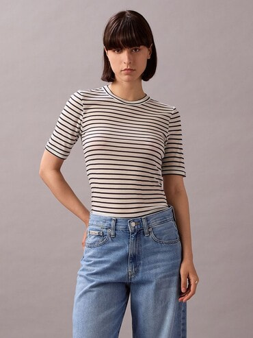 2点以上でさらに10%OFF】Tシャツ - シルクリブスリムTシャツ