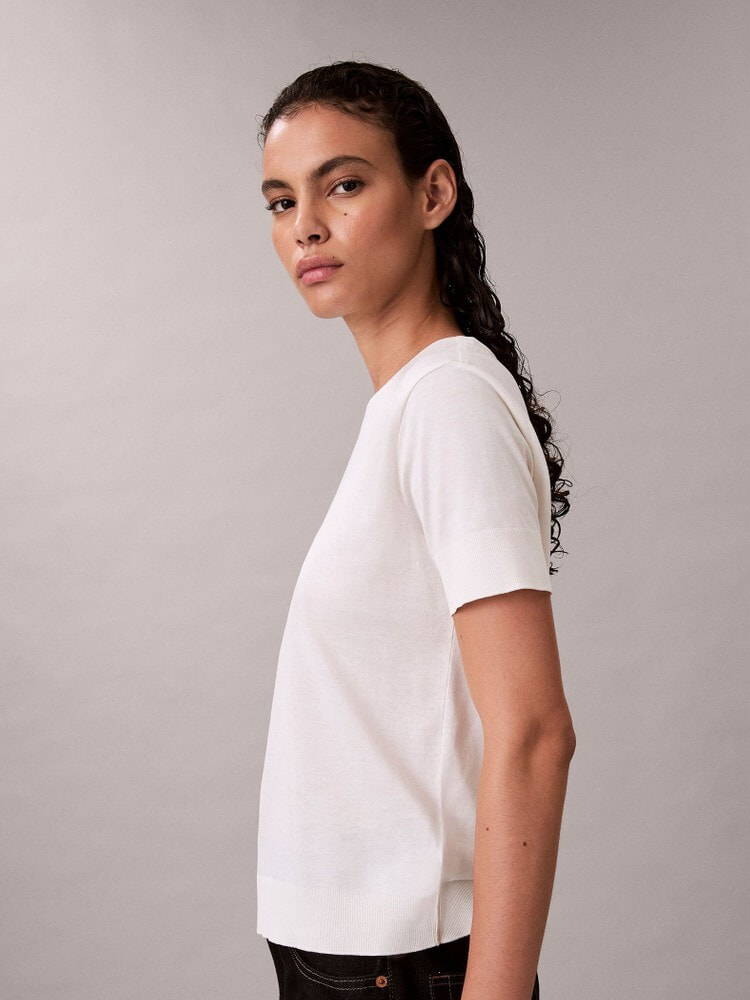 ニット - ショートスリーブシルクコットンクルーネックTシャツ 5