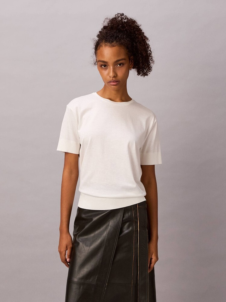ニット - ショートスリーブシルクコットンクルーネックTシャツ 7