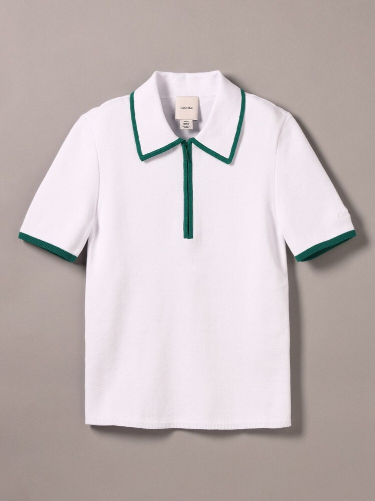 売れ筋商品|||カルバンクライン ニット&セーター アウター レディース Women's Cotton Ribbed Monogram-Logo Polo Top Tofu Calvin Klein Womens Outerwear Ribbed Cap Sleeve Polo Shirt