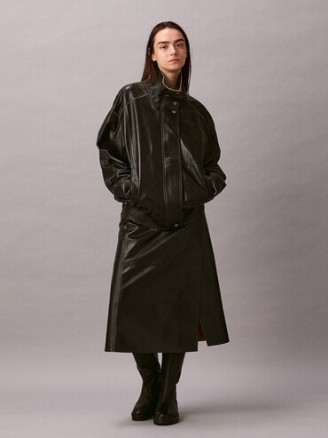 カルバンクライン　レザージャケット　羊革　リアルレザー　ダークブラウン ジャケット - ラムレザージャケット | カルバン・クライン 公式