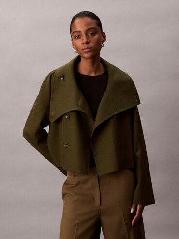 希少✨ カルバンクライン ハイネック ジャケット 大きめ ウール混 レトロ 上品 アウトレット Calvin Klein カルバンクライン ハイネック ウィンド