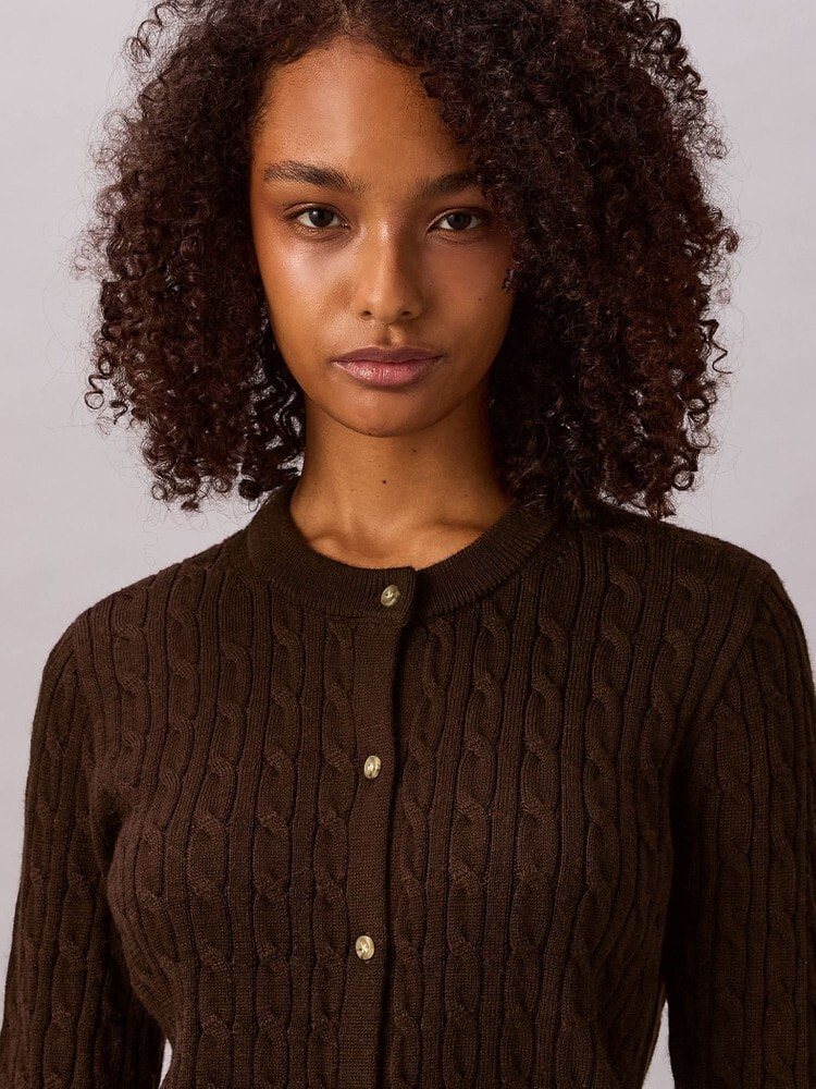 ニット - ウールケーブルクルーネックカーディガン | カルバン