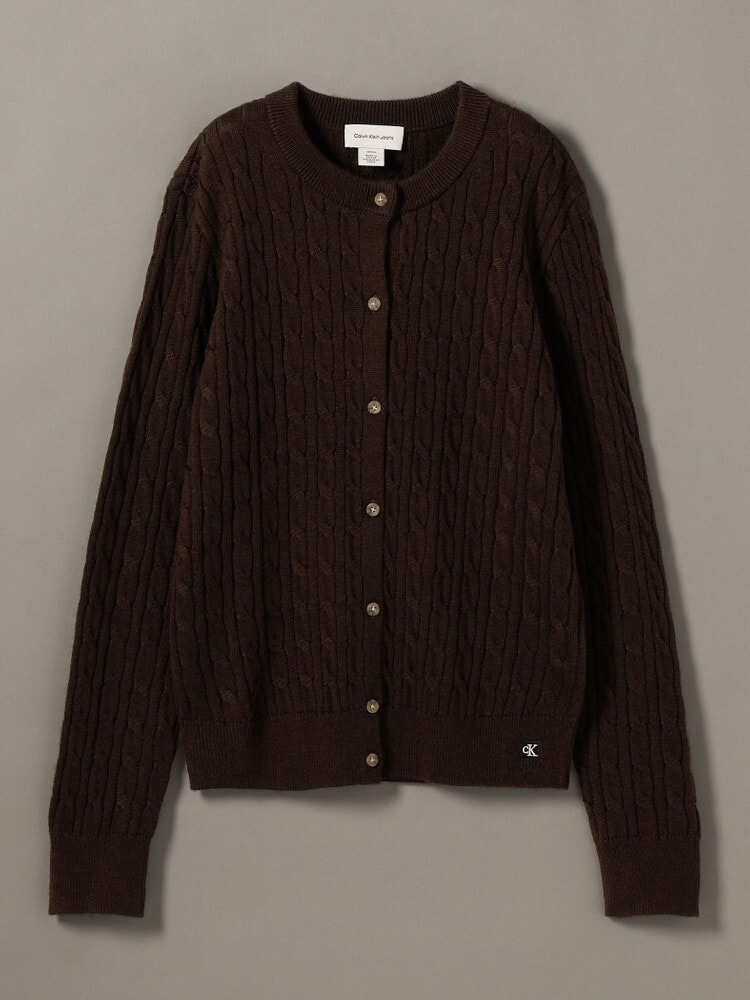 ニット - ウールケーブルクルーネックカーディガン | カルバン