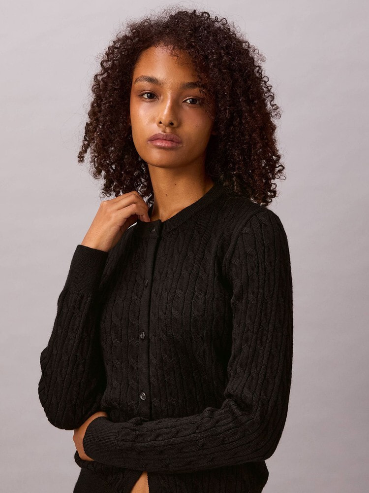 ニット - ウールケーブルクルーネックカーディガン | カルバン