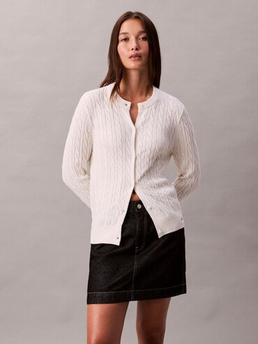   カルバンクラインニットカーデガン　メンズ　レディース ニット - ウールケーブルクルーネックカーディガン | カルバン