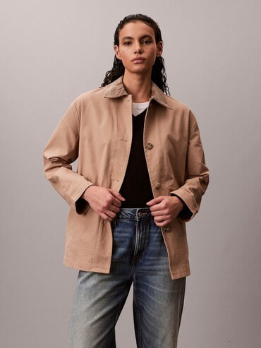 デニムジャケット - ジップアップクロップドデニムジャケット