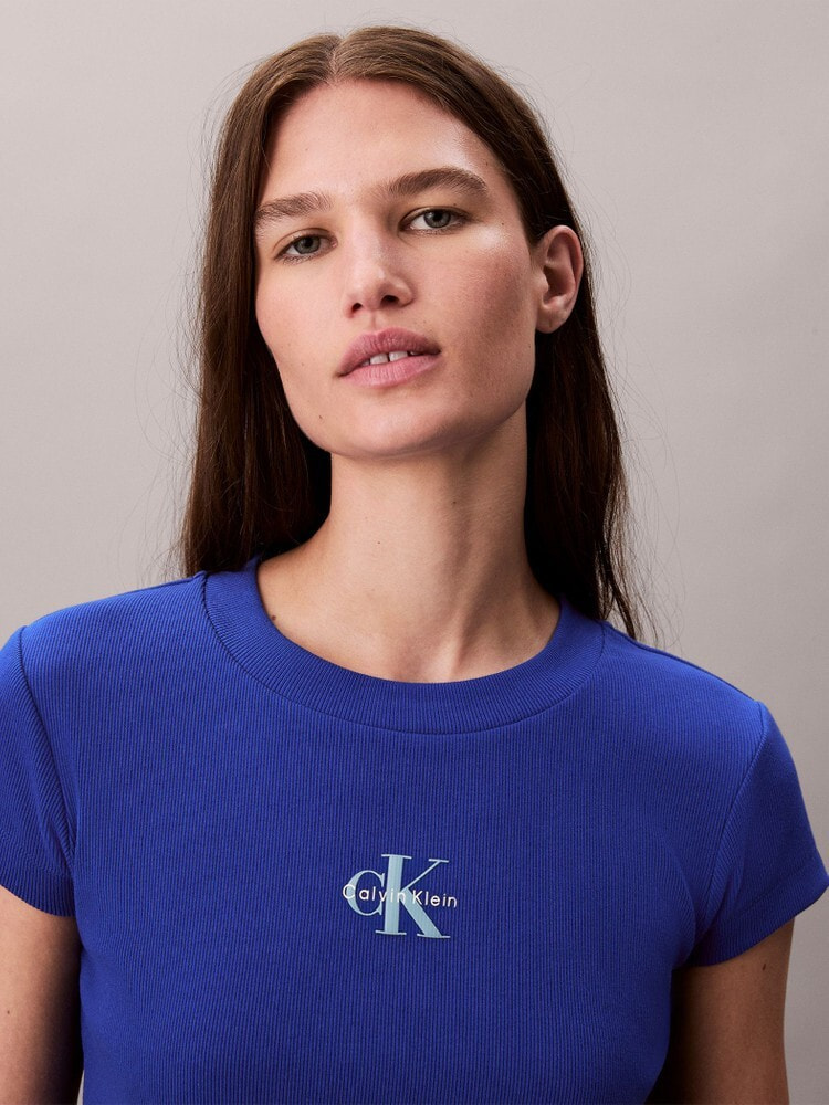 追跡便【 】モノグラムロゴリブ半袖ベビーTシャツ Calvin Klein（カルバン・クライン）の「モノグラム ロゴ