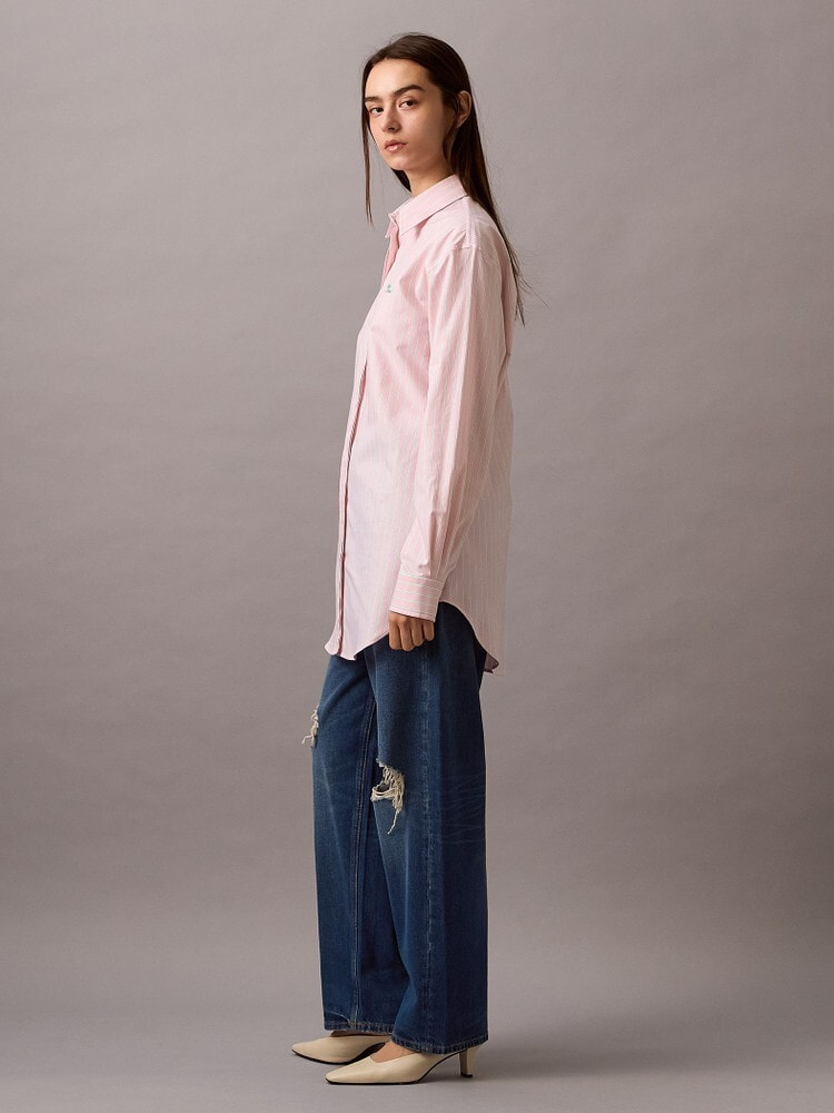   ストライプロングスリーブシャツ ALAND ブラウス シャツ 「UNISEX」ALAND／Aロゴストライプロング