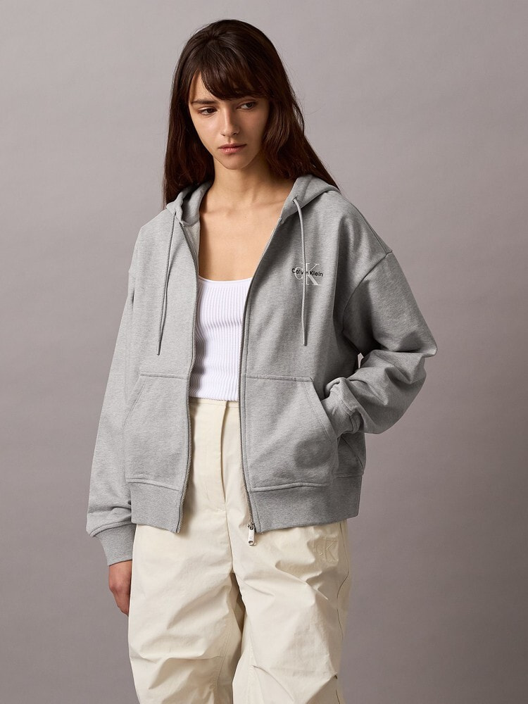 パーカー - モノグラムロゴフレンチテリーフーデッドブルゾン