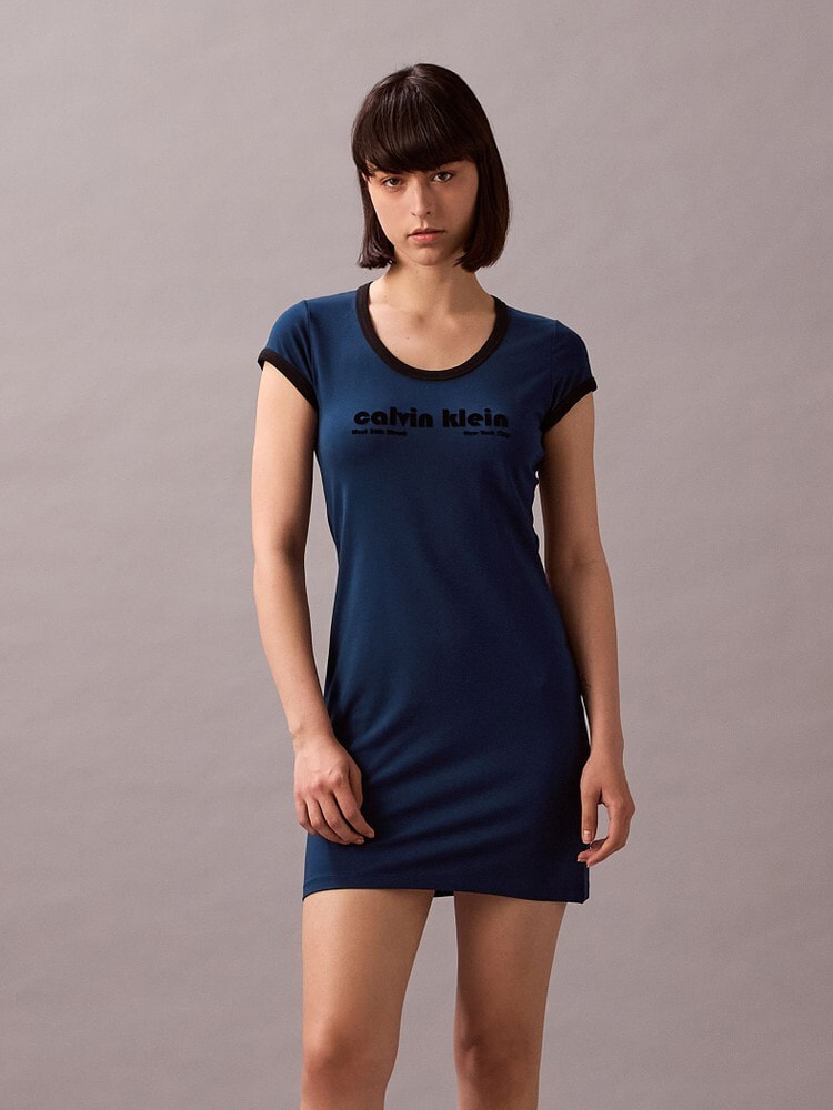 カルバンクライン Calvin Klein ボウタイ黒タイトワンピース
