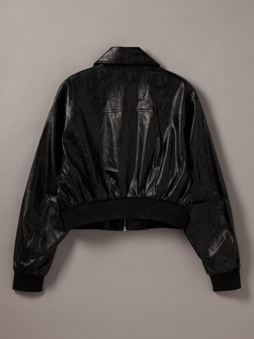 ジャケット - クロップドクリンクルフェイクレザージャケット[ナナ