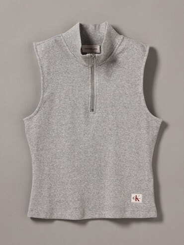 新品タグ付き　カルバンクライン　スウェット　ショート丈　グレー　ハーフジップ Calvin Klein (カルバンクライン) 裏毛 ロゴ ショート丈 プル