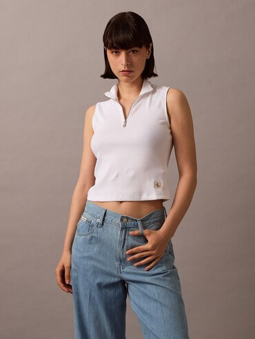 新品タグ付き　カルバンクライン　スウェット　ショート丈　グレー　ハーフジップ カルバン クライン Calvin Klein 【Calvin Klein / カルバン