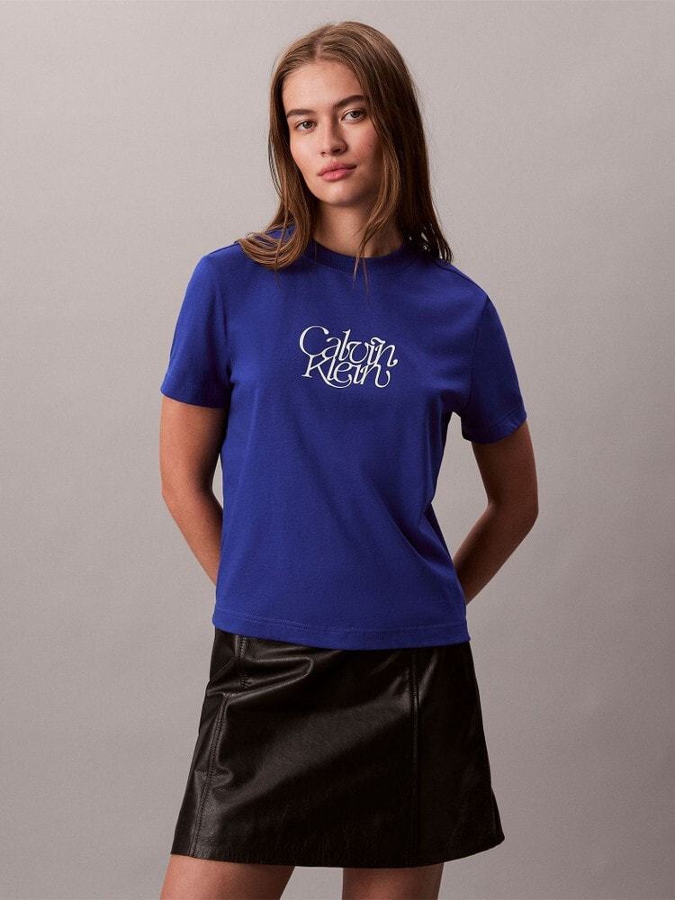 Tシャツ - スクリプトロゴプリントショートスリーブTシャツ