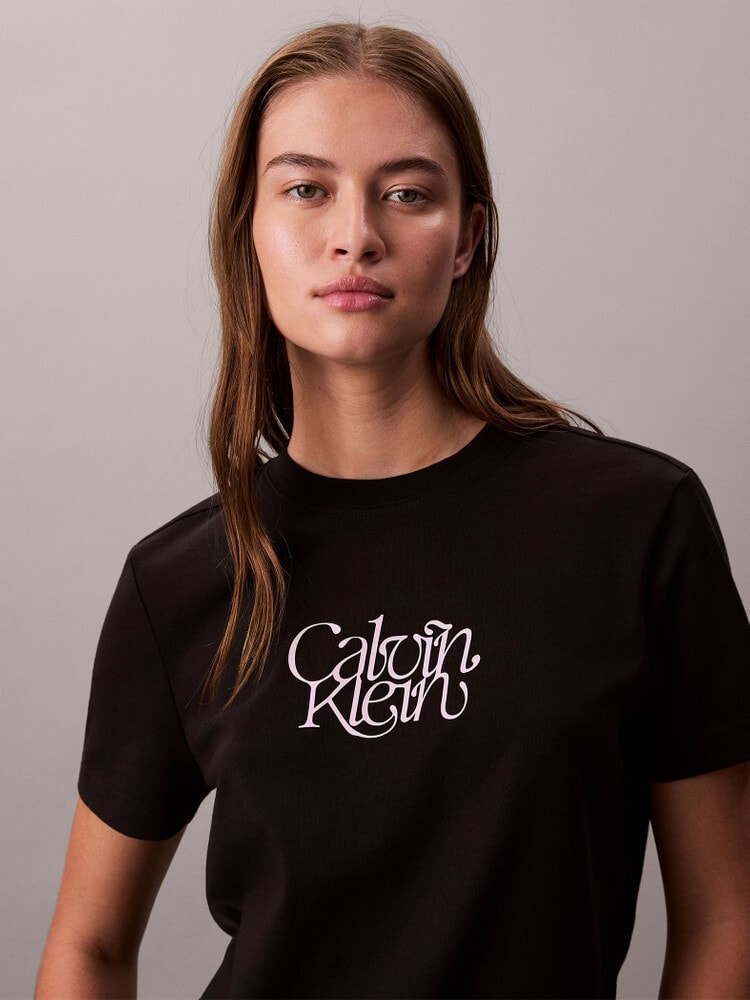 Tシャツ - スクリプトロゴプリントショートスリーブTシャツ