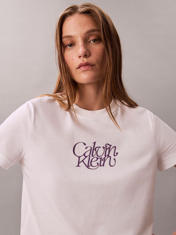 Tシャツ - スクリプトロゴプリントショートスリーブTシャツ[TU Tシャツ - スクリプトロゴプリントショートスリーブTシャツ[TU