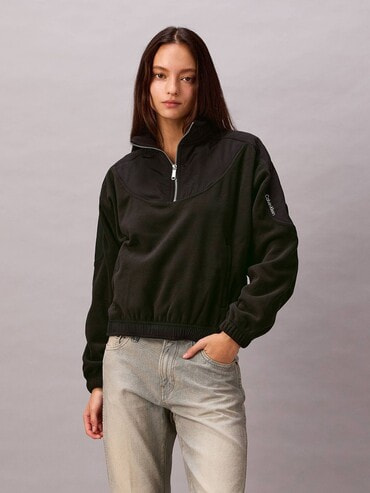 トップス - ミックスフリースジップアッププルオーバー | カルバン