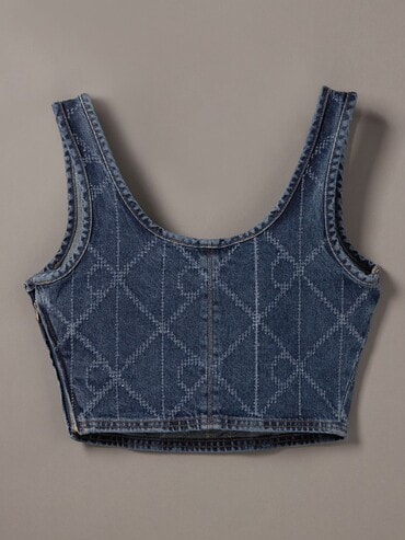 デニムタンクトップ - エンブレムモノグラムデニムタンクトップ