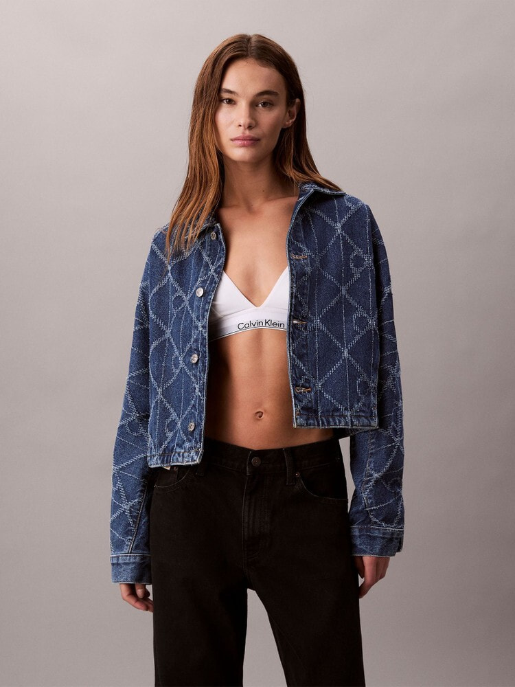 Jeansジップアップナイロンジャケット カルバンクライン デニムジャケット - ジップアップクロップドデニムジャケット