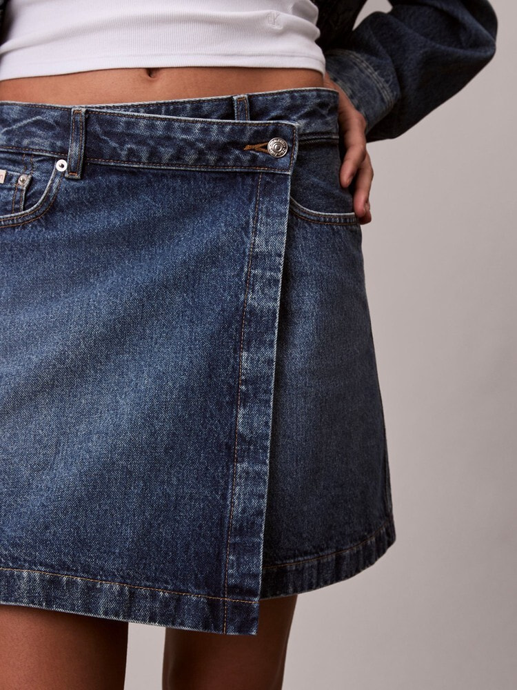 【新品タグ付き】27インチ　カルバンクライン　デニムスカート　ロングスリットCK