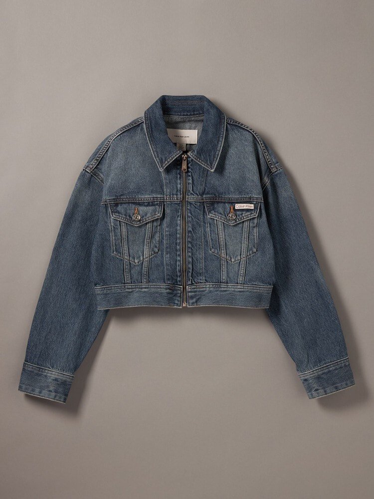 美品  カルバンクライン　クロップドデニムジャケット デニムジャケット - ジップアップクロップドデニムジャケット