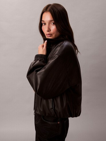 ジャケット - フェイクレザーインサレーションボンバージャケット