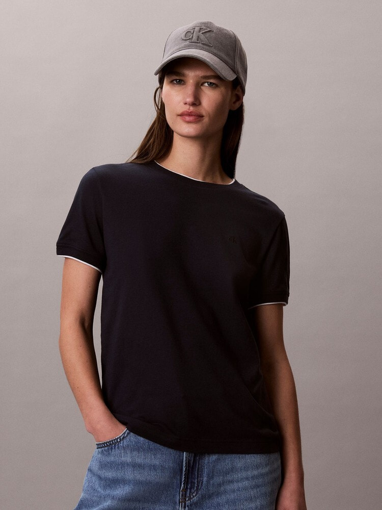 Tシャツ - ショートスリーブコントラストトリムTシャツ