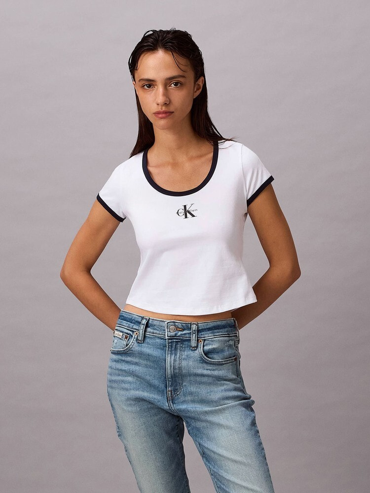 Tシャツ - ショートスリーブモノグラムスクープネックベビーTシャツ