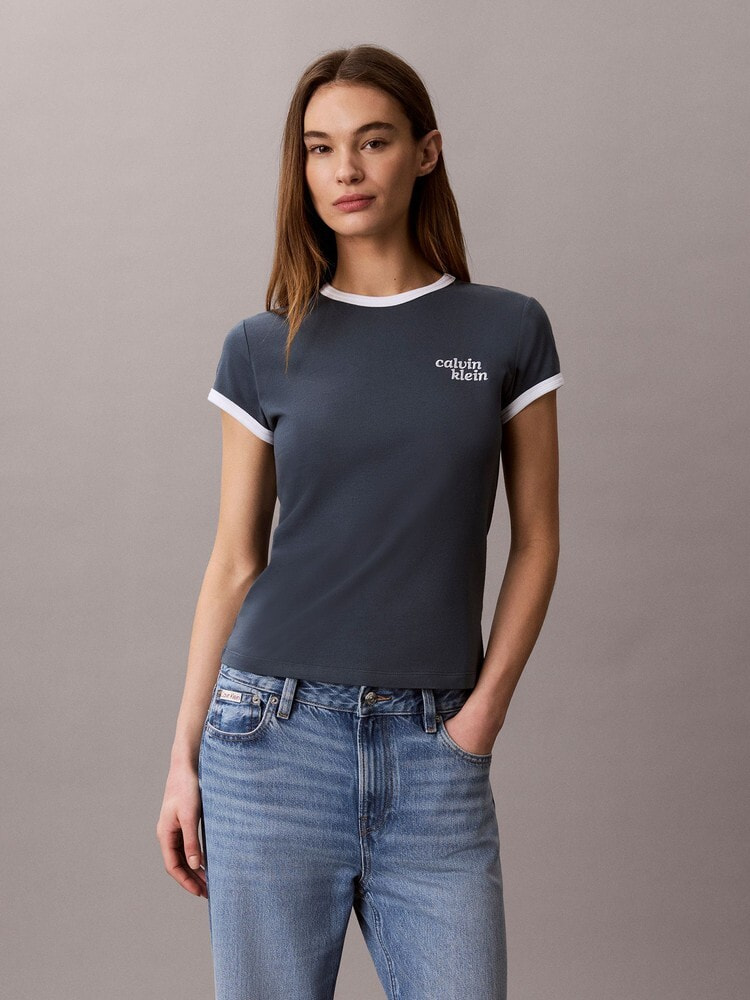 Tシャツ - ショートスリーブスリムロゴリンガーTシャツ | カルバン