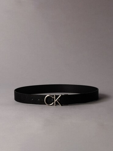 ベルト　牛革　レザー　CK カルバンクライン　リバーシブル　黒x灰 Calvin Klein（カルバン・クライン）の「モノグラムロゴ リバーシブル