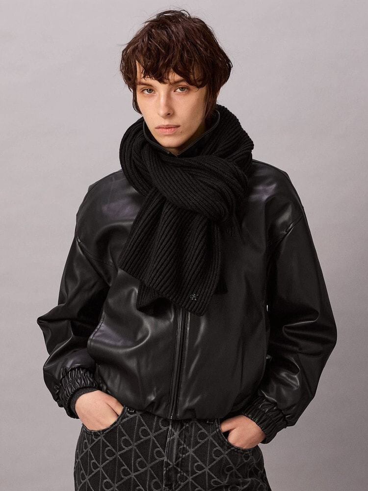 Alexander Wang マフラー ロゴ リブニット ブラック スカーフ Alexander Wang マフラー ロゴ リブニット ブラック スカーフ