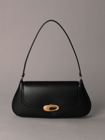 ショルダーバッグ - チェーンストラップ付きハンドルフラップバッグ