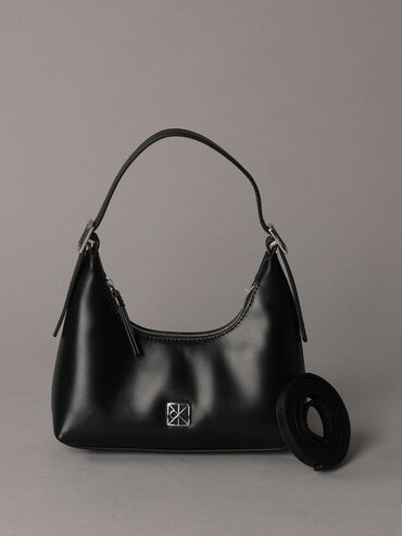 クロスボディバッグ - エンブレムレザーミニショルダーバッグ