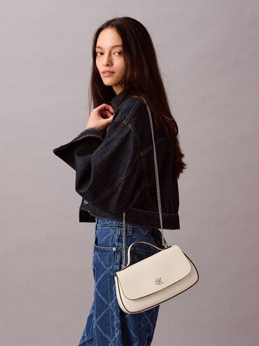 ショルダーバッグ - チェーンストラップ付きハンドルフラップ