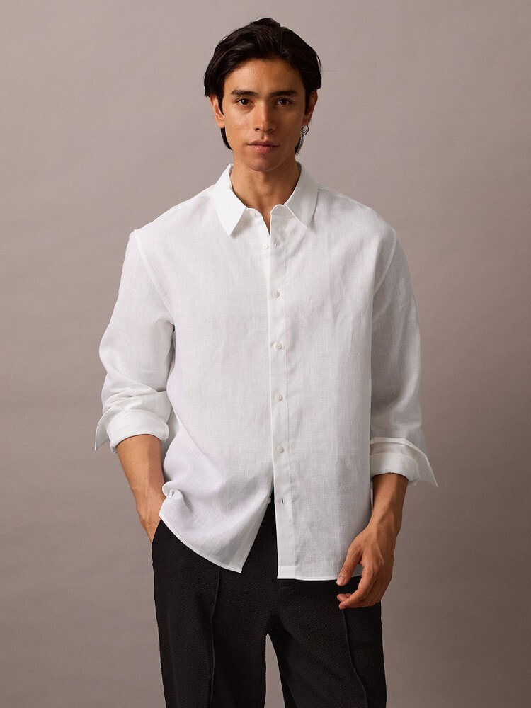 シャツ - ロングスリーブリネン混イージーシャツ | カルバン