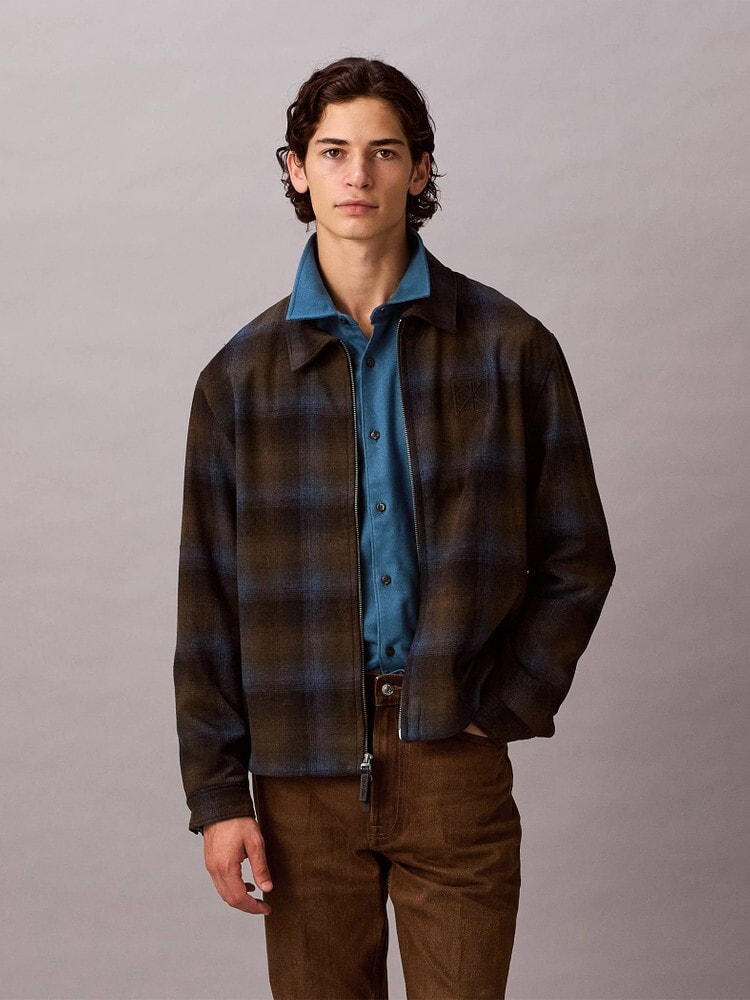 ジャケット - ロングスリーブウールフランネルフルジップ