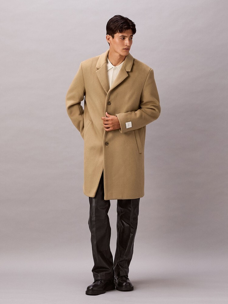 カルバンクライン　極美品　メンズウールチェスターコート　ロング　茶色　36 カルバンクライン 極美品 メンズウールチェスターコート ロング