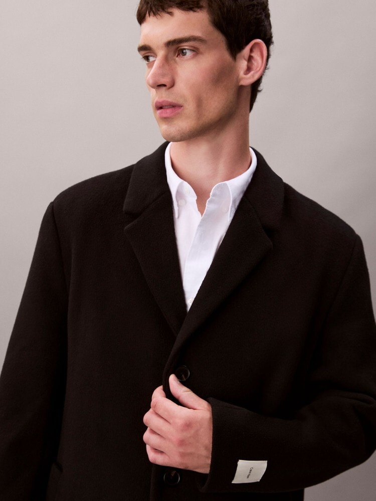 LA7701 カルバンクライン カシミヤ ロングコート ブラック 4 Merfirge] ステンカラーコート カシミヤコート カシミヤ混