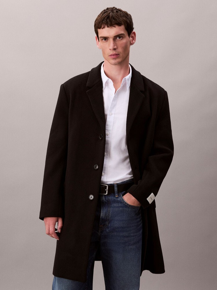 カルバンクライン　コート　（高級感とデザイン性ありオススメです！） Calvin Klein カルバンクライン ウール混 シングル コート