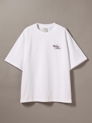 Courreges★ロゴ エンブロイダリー クルーネック Tシャツ EC・店舗限定】クルーネックロゴエンブロイダリーコットンT